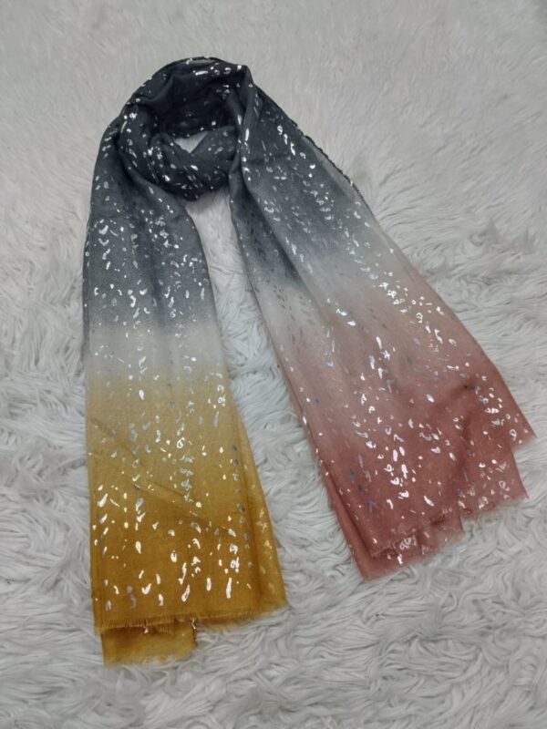 Lawn Printed Scarf with Gold Foil Print - Image 6