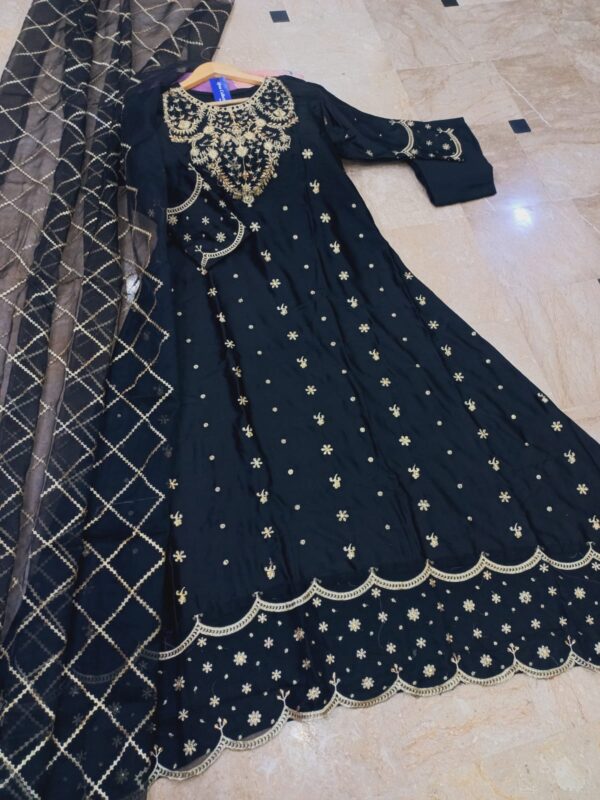 Heavy Neck,Border Embroidery With Handwork Long Maxi With Full Emb Dupatta 3Piece - Image 3