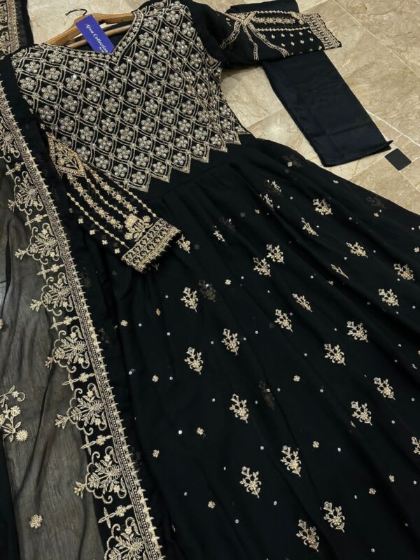 Front Crystal HandWork On Chest,Border With Heavy Embroidered Maxi,Dupatta And Trouser 3Pcs - Image 10