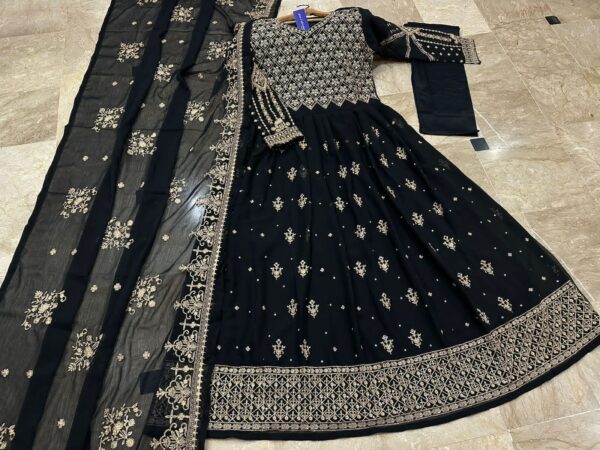 Front Crystal HandWork On Chest,Border With Heavy Embroidered Maxi,Dupatta And Trouser 3Pcs