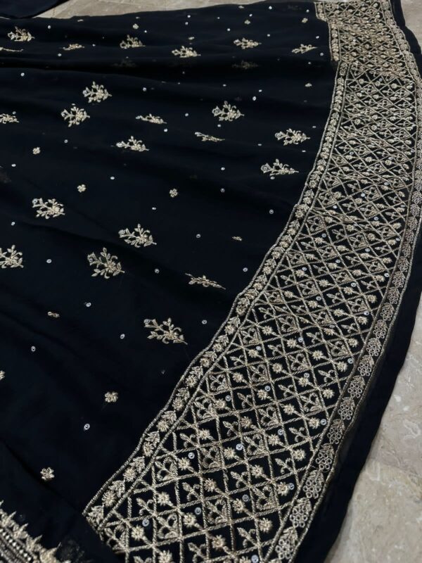 Front Crystal HandWork On Chest,Border With Heavy Embroidered Maxi,Dupatta And Trouser 3Pcs - Image 3