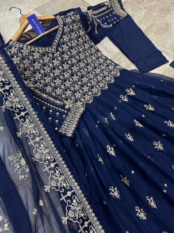 Front Crystal HandWork On Chest,Border With Heavy Embroidered Maxi,Dupatta And Trouser 3Pcs - Image 6