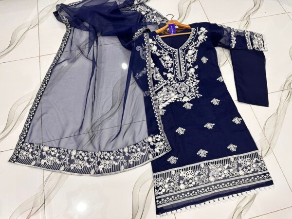 Lace Work On Long Shirt With Heavy Two Borders Embroidery Work On Dupatta - Image 3