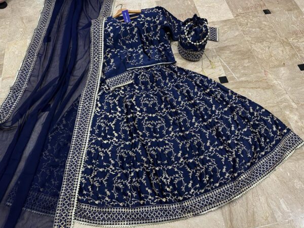 4 Piece Front Embroidered Top With Long Flare Embroidery Skirt And Four Side Border Embroidered Dupatta With Eidi Potli - Image 2