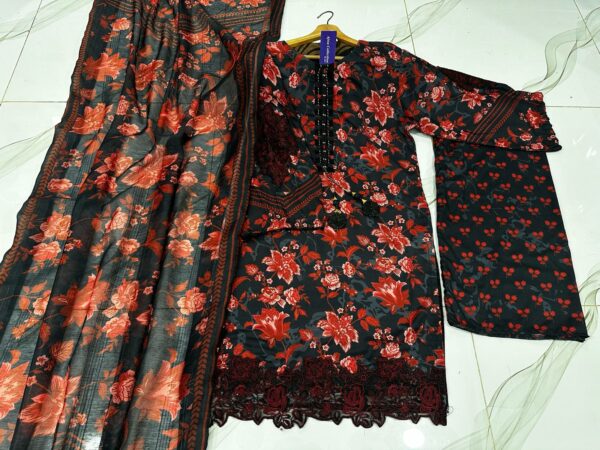 Front And Back Allover Digital Printed Handwork Shirt With Flapper Cord Set 3Pcs😍 - Image 3