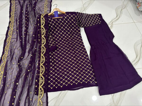 Front and Sleeves 9MM Sequence Embroidered Shirt, And Cut Work 9MM Dupatta with Garara 3Piece - Image 3