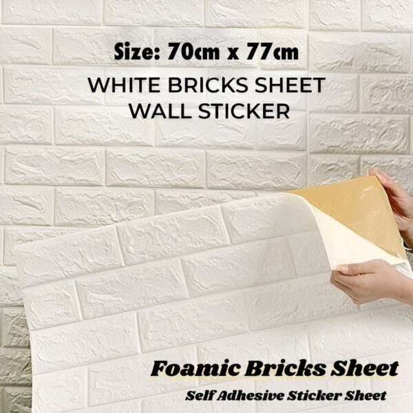 3D Foamic Bricks Sheet (Size: 70cm x 77cm) White Color