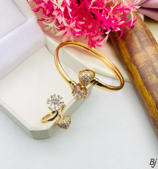 Fancy Beautiful Gold Plated Zircon Pack Of 2 Rings Plus Bangles Sets