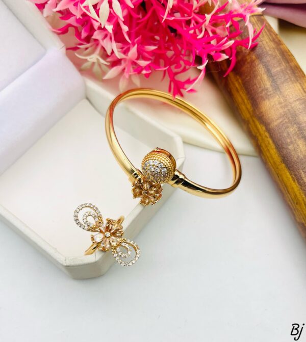 Fancy Beautiful Gold Plated Zircon Pack Of 2 Rings Plus Bangles Sets - Image 5