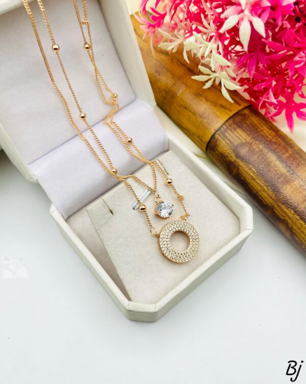 Gold Plated Zircon Daimond Double Chain Pendants